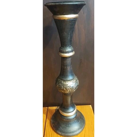 Wooden Candlestick Holder Column 15" Tall Dark wood Gold for 3" pillar candle - Picture 2 of 9